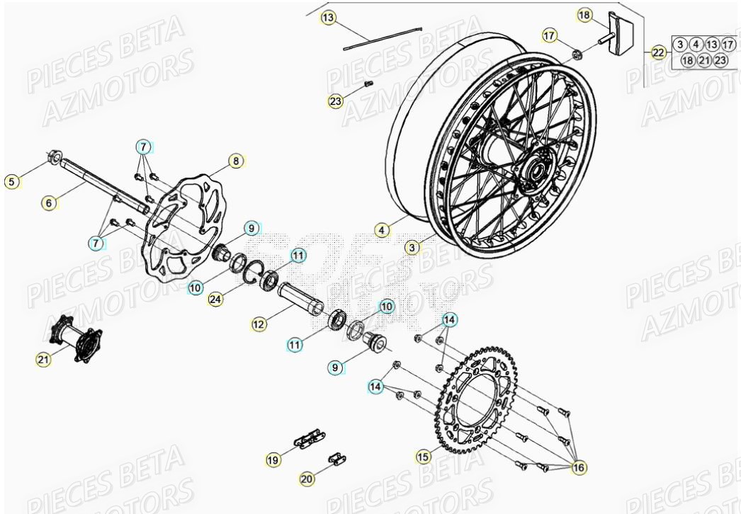 Roue Arriere AZMOTORS Pieces Beta RR 200 2T - 2022