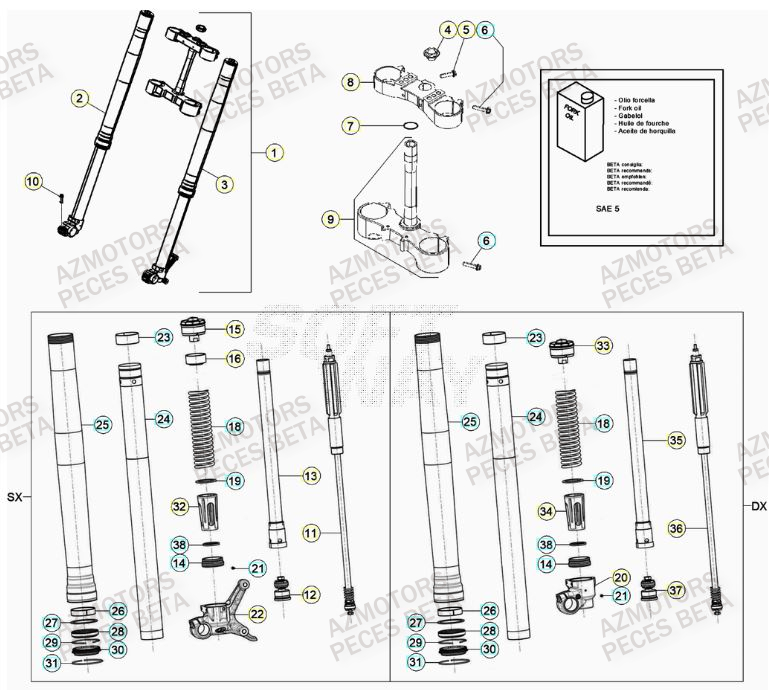 Fourche AZMOTORS Pieces Beta RR 200 2T - 2023