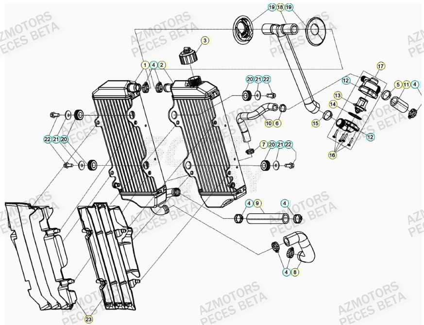 Radiateur AZMOTORS Pieces Beta RR 200 2T - 2023