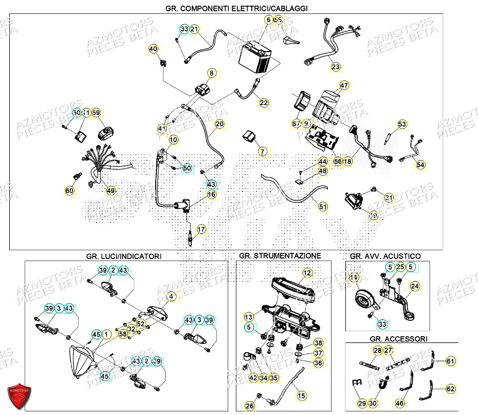 Installation Electrique AZMOTORS Pieces Beta RR 200 2T - 2024