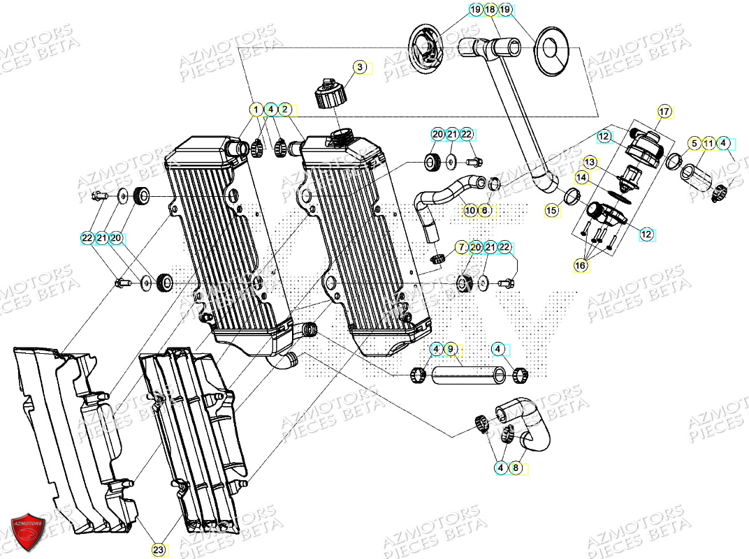 Radiateur AZMOTORS Pieces Beta RR 200 2T - 2024