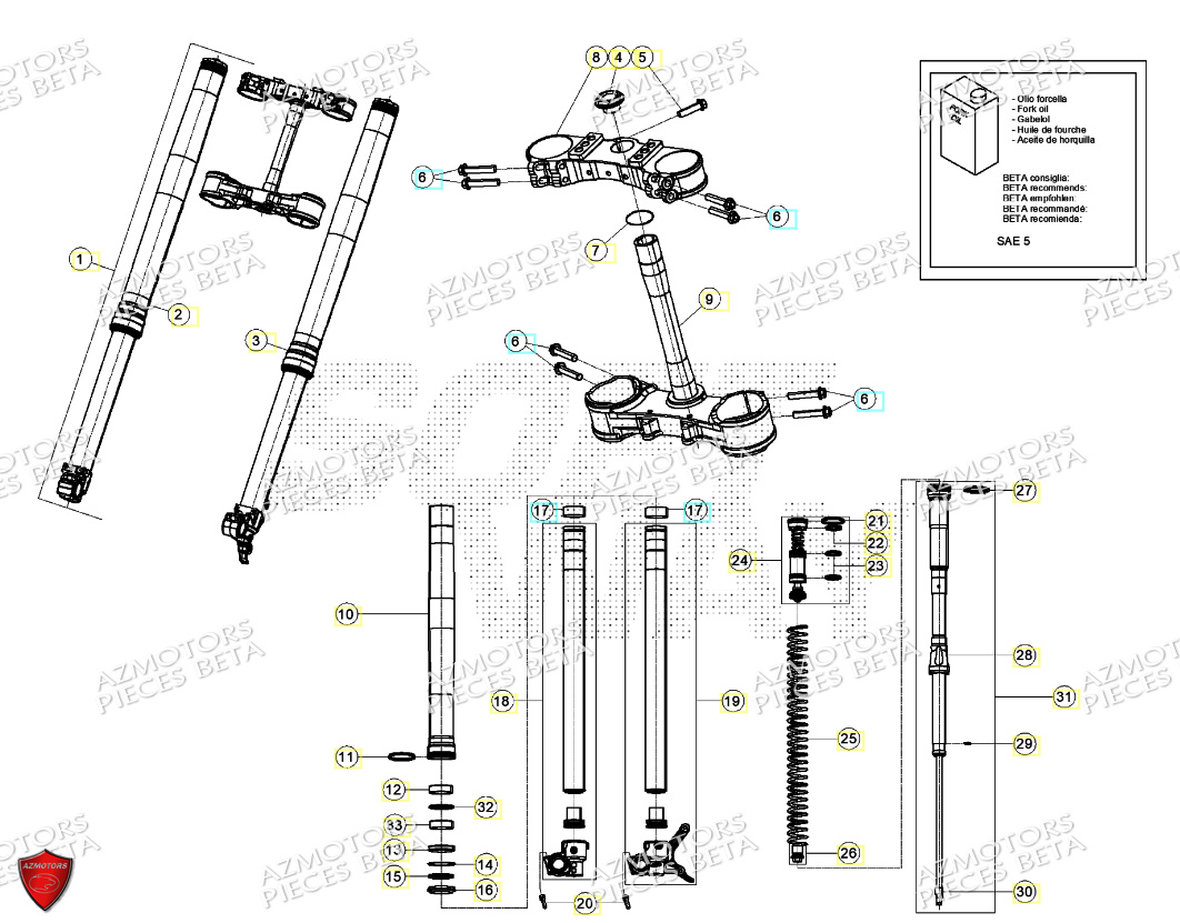 Fourche AZMOTORS PiÃ¨ces RR 200 RACING 2T - 2024