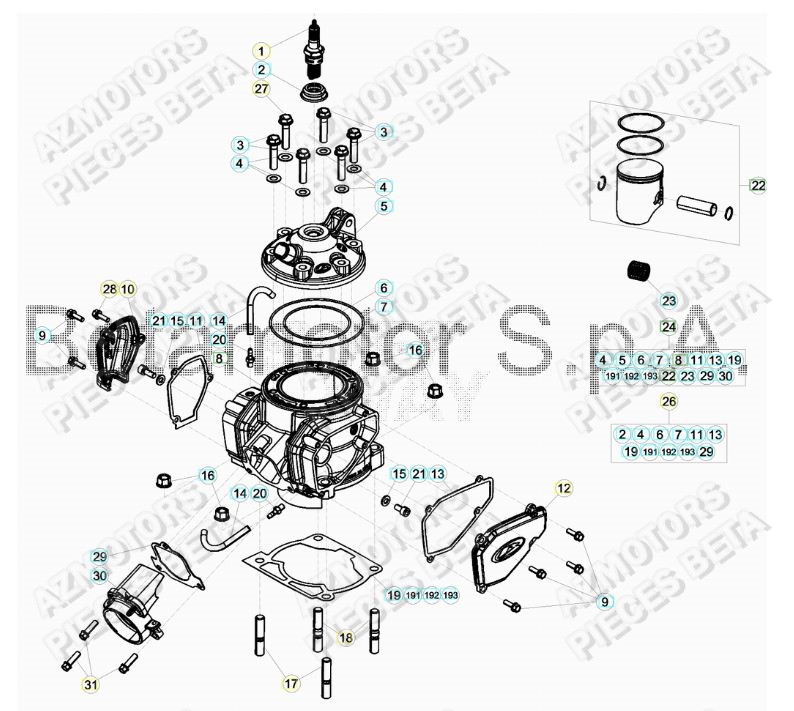Cylindre AZMOTORS Pieces BETA RR 2T 250 - (2019)