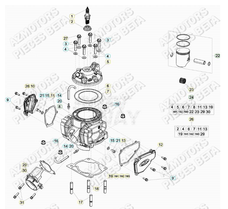 Cylindre AZMOTORS Pieces BETA RR 2T 250 - (2020)