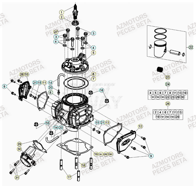 Cylindre AZMOTORS Pieces BETA RR 2T 250 - (2022)