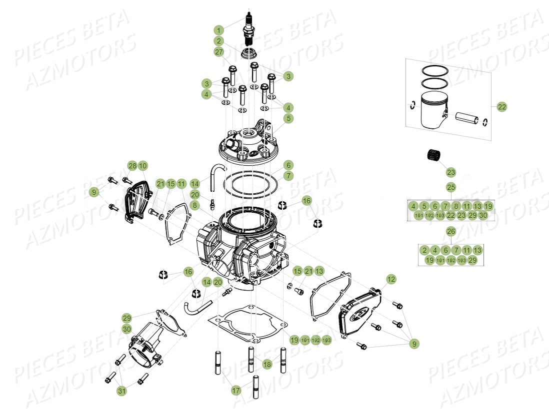 Cylindre Culasse Distribution AZMOTORS Pieces BETA RR 2T 300 - (2019)