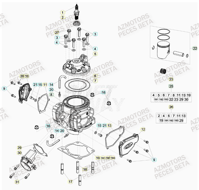 Cylindre AZMOTORS Pieces BETA RR 2T 300 - (2020)
