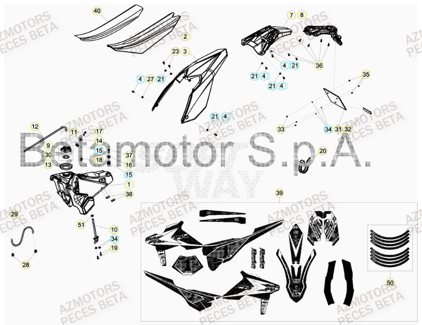 Carenage Arriere AZMOTORS Pieces BETA RR 2T 300 HOLCOMBE REPLICA - (2019)