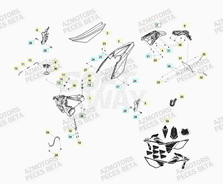 Carenage Arriere AZMOTORS Pieces BETA RR 2T 300 RACING - (2015)