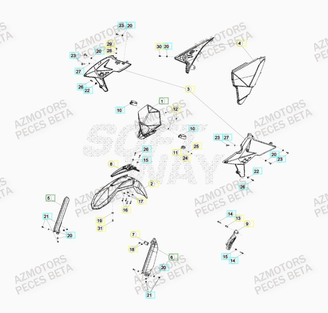 Carenage Avant AZMOTORS Pieces BETA RR 2T 300 RACING - (2015)