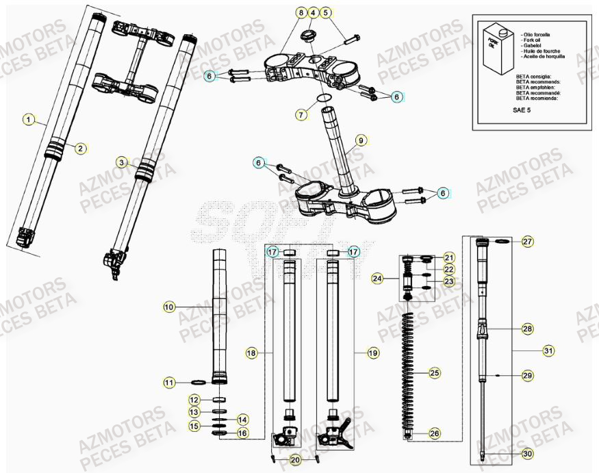 Fourche AZMOTORS Pieces BETA RR 2T 300 RACING - (2021)
