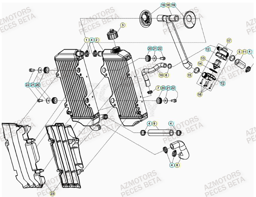 Radiateur AZMOTORS Pieces BETA RR 2T 300 RACING - (2022)