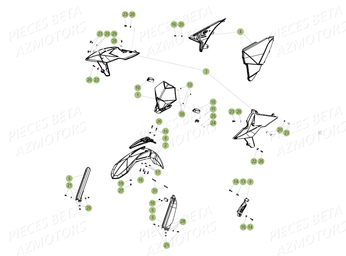 Carenages Avant AZMOTORS Pieces BETA RR 2T 300 RACING - (2018)