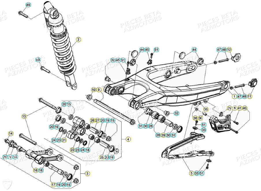 Bras Oscillant Suspension Arriere AZMOTORS PiÃ¨ces Beta RR 4T 350 Enduro - (2021)