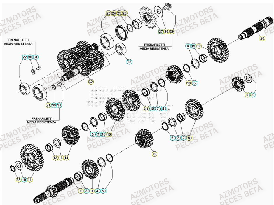 Transmission AZMOTORS PiÃ¨ces Beta RR 4T 350 Enduro - (2022)