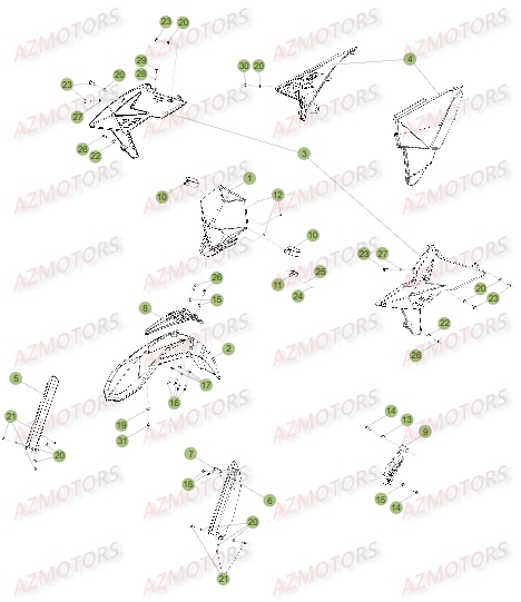 Carenages Avant Arriere AZMOTORS PiÃ¨ces Beta RR 4T 350 Enduro - 2016