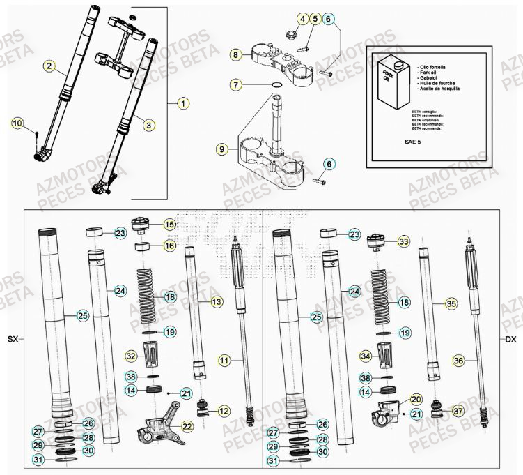 Fourche AZMOTORS PiÃ¨ces Beta RR 4T 390 Enduro - (2023)