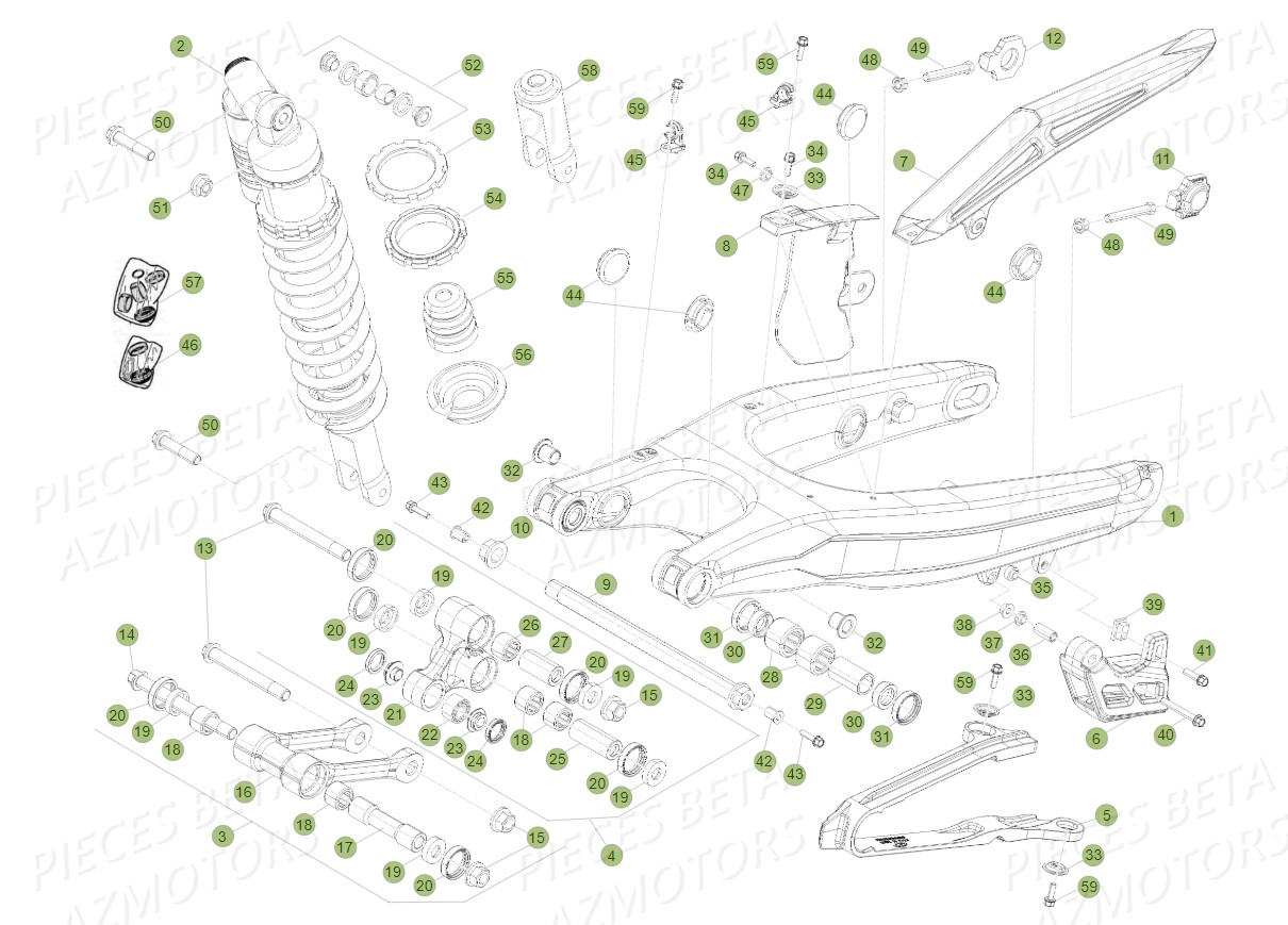 Amortisseur Bras Oscillant AZMOTORS PiÃ¨ces Beta RR 4T 450 Enduro - 2010