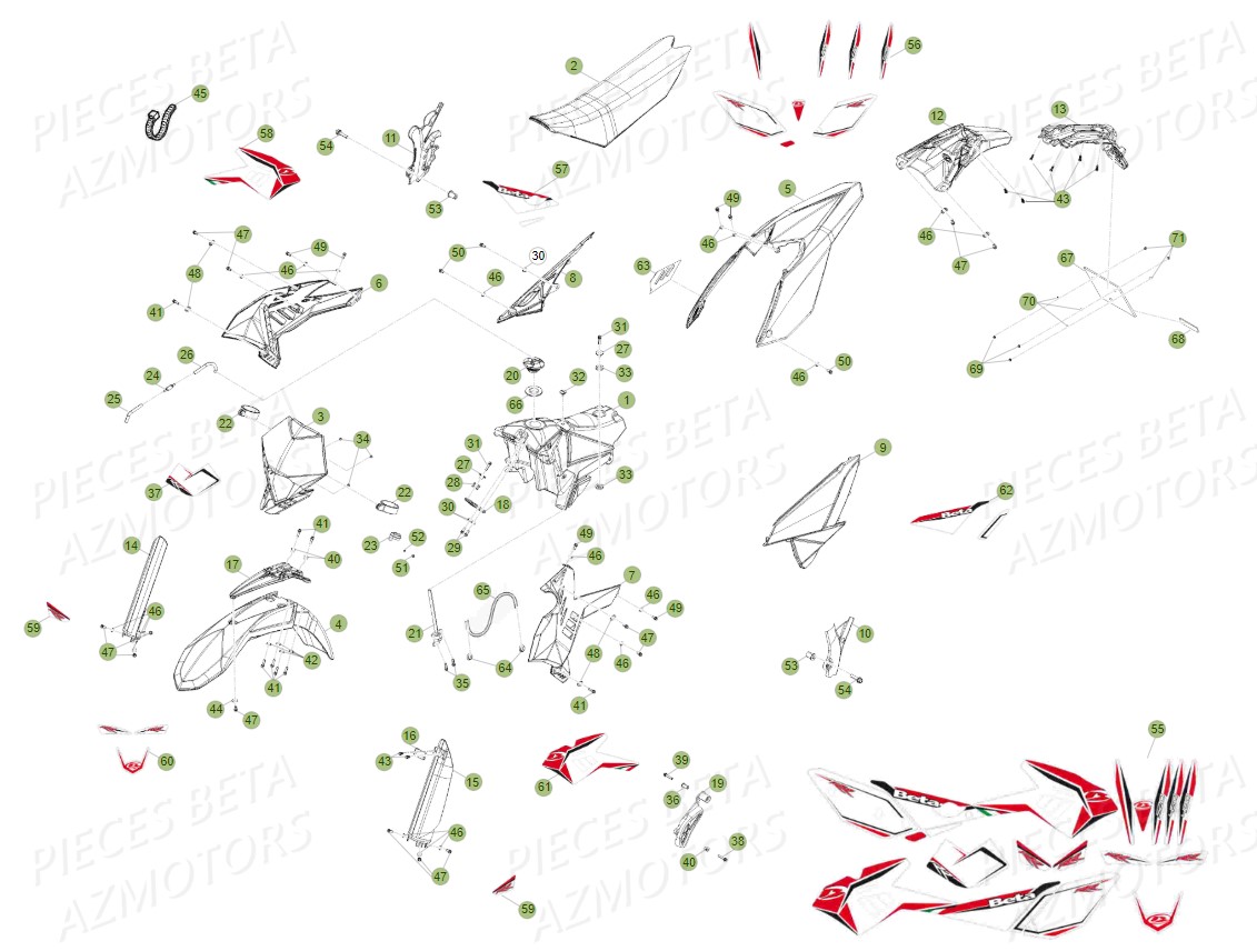 Carenages Reservoir Selle AZMOTORS PiÃ¨ces Beta RR 4T 450 Enduro - 2010