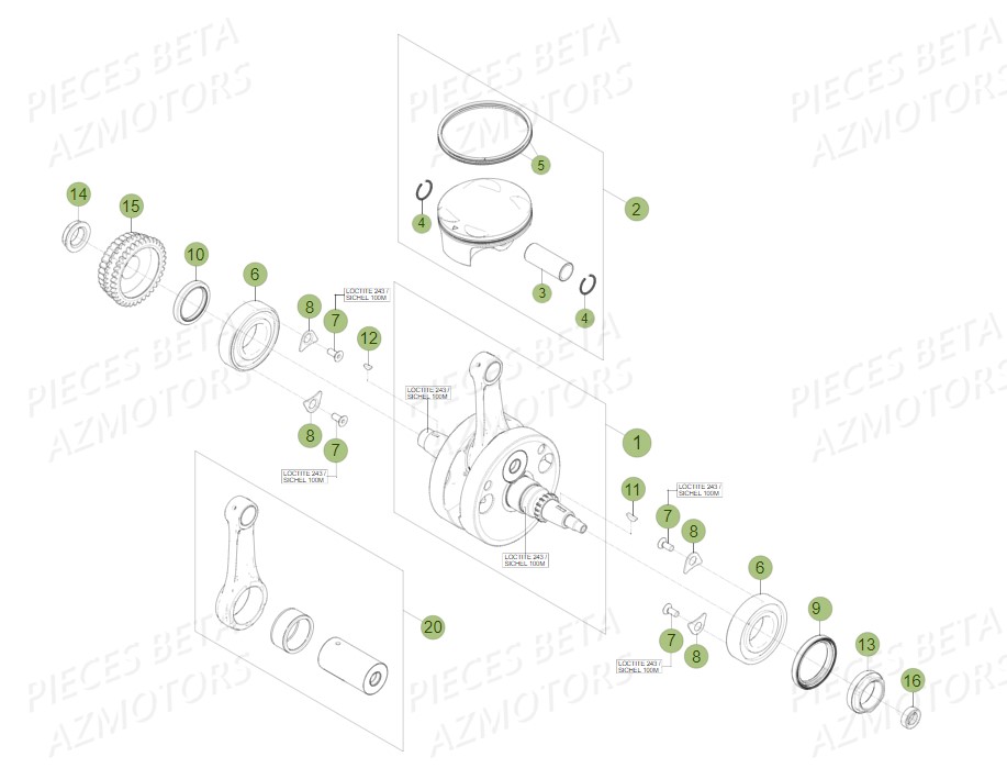 Piston Vilebrequin Rr 450 AZMOTORS PiÃ¨ces Beta RR 4T 450 Enduro - 2010
