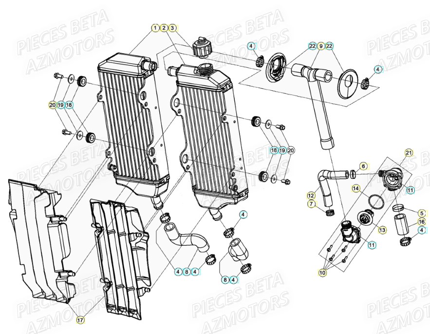 Radiateur Installation De Refroidissement AZMOTORS PiÃ¨ces Beta RR 4T 480 Enduro - (2021)