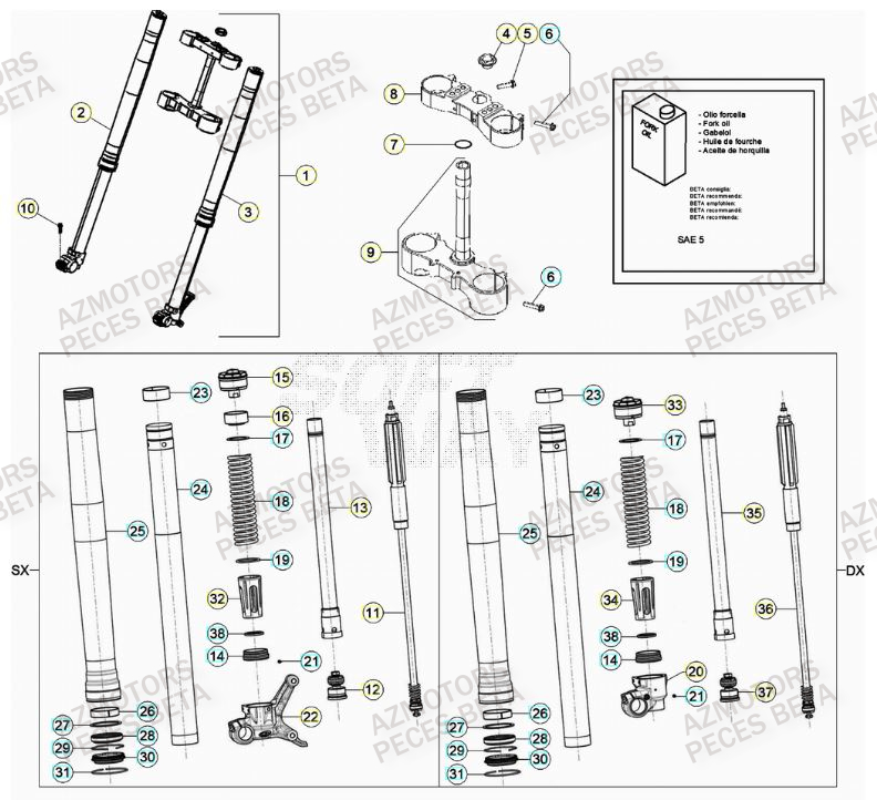 Fourche AZMOTORS PiÃ¨ces Beta RR 4T 480 Enduro - (2022)