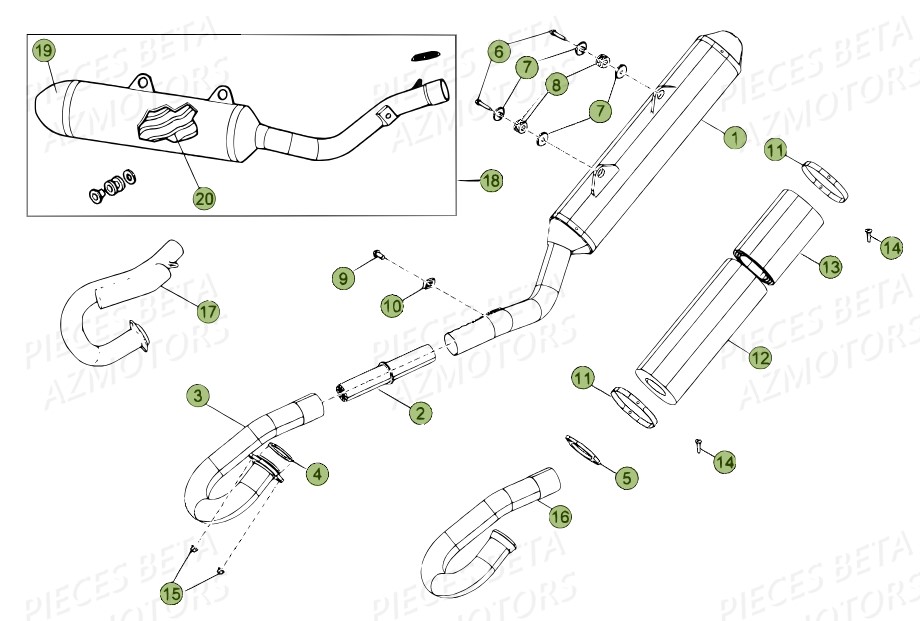 Echappement Rr 400 AZMOTORS PiÃ¨ces Beta RR 4T 400 Enduro - 2011