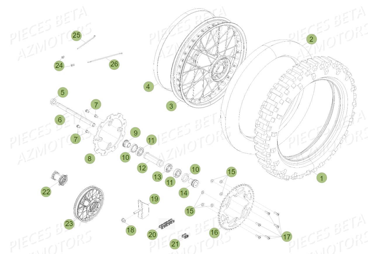 Roue Arriere AZMOTORS PiÃ¨ces Beta RR 4T 400 Enduro - 2011