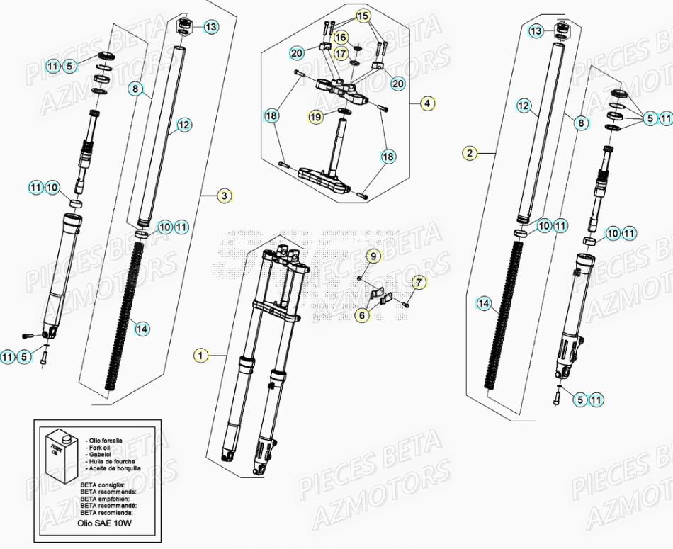 Fourche AZMOTORS PiÃ¨ces Beta RR 50 STANDARD - 2021-2022
