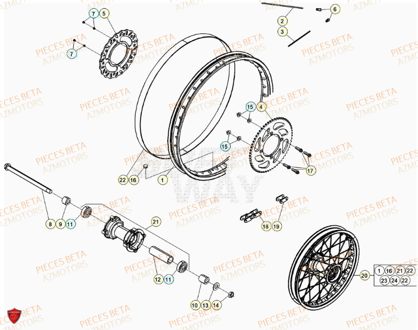 Roue Arriere AZMOTORS PiÃ¨ces Beta RR 50 STANDARD - 2023-2024