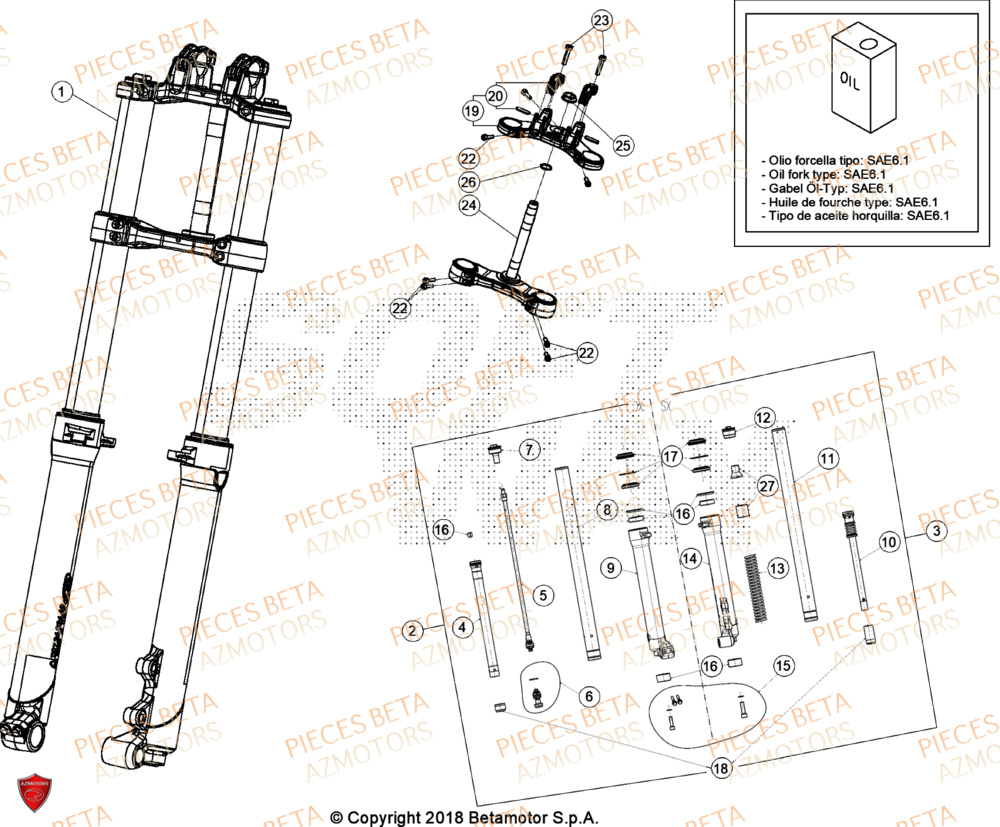 Fourche AZMOTORS Pieces BETA TRIAL EVO 300 4T - (2024)