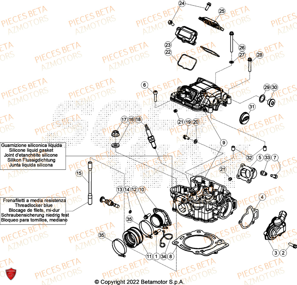 Cylindre Culasse Distribution AZMOTORS Pieces BETA TRIAL EVO 300 4T FACTORY - (2024)
