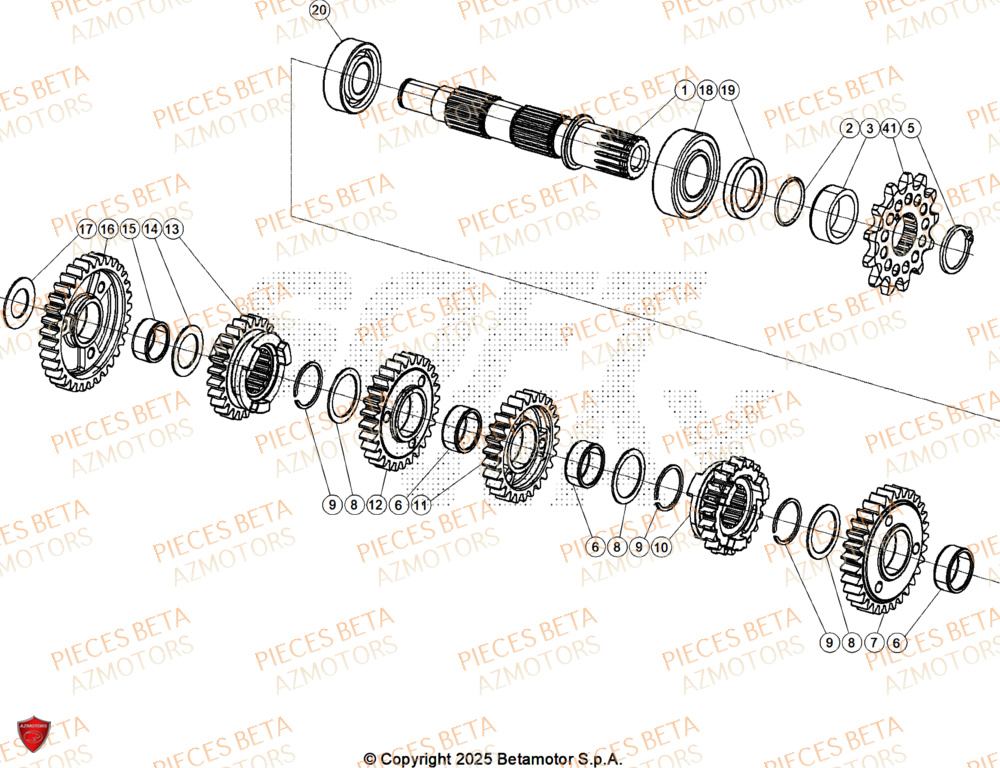 Arbre Secondaire AZMOTORS Pieces Beta RR 200 X-PRO 2T - 2026