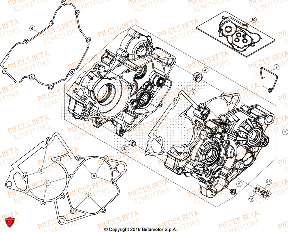 Carter Moteur AZMOTORS Pieces Beta RR 200 X-PRO 2T - 2026