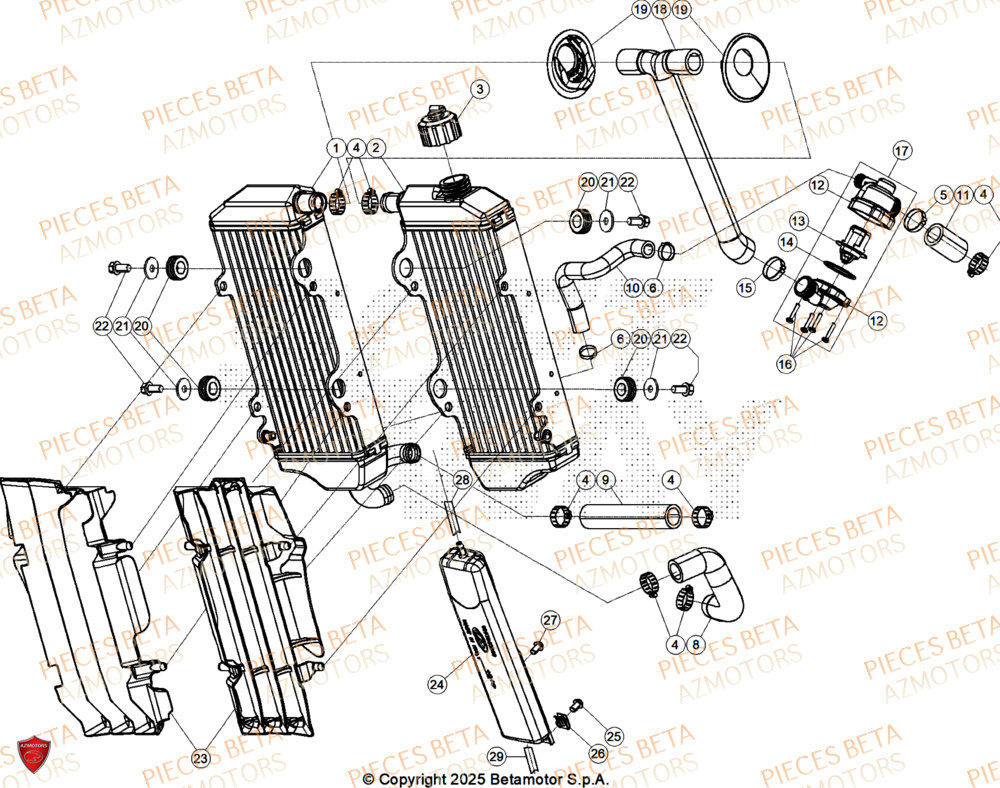 Radiateur AZMOTORS Pieces Beta RR 200 X-PRO 2T - 2026