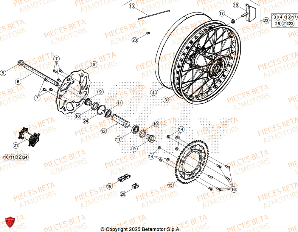 Roue Arriere AZMOTORS Pieces Beta RR 200 X-PRO 2T - 2026