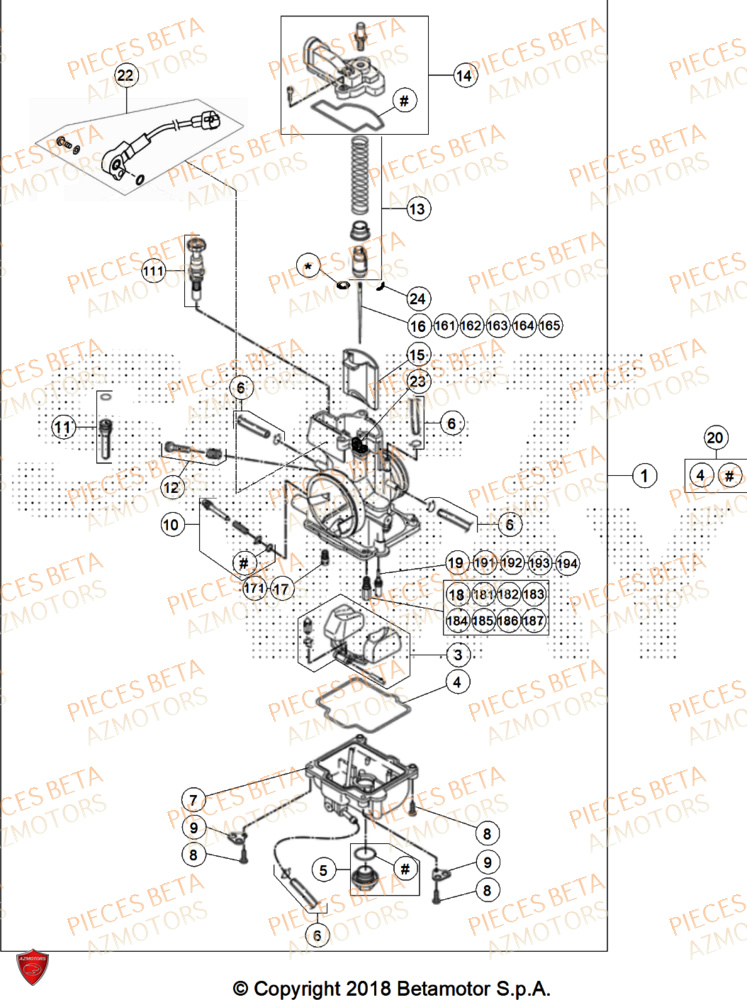 Carburateur AZMOTORS Pieces Beta RR 200 X-PRO 2T - 2025