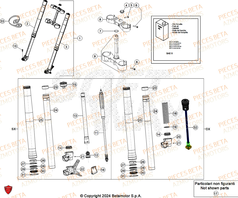 Fourche AZMOTORS Pieces Beta RR 200 X-PRO 2T - 2025