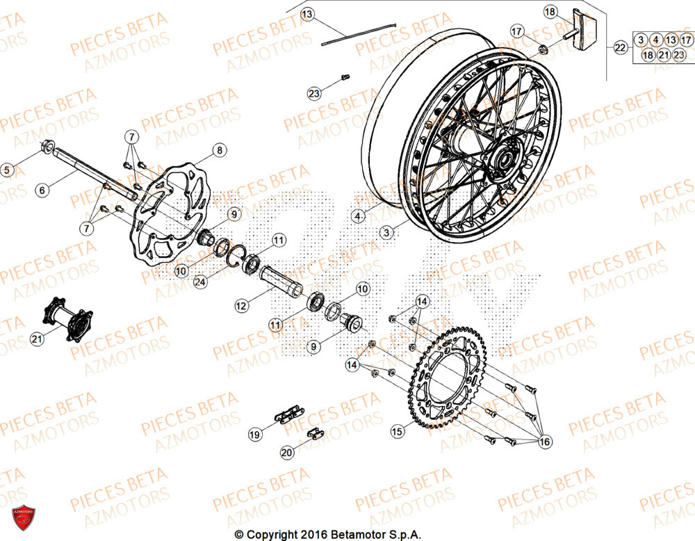 Roue Arriere AZMOTORS Pieces Beta RR 200 X-PRO 2T - 2025