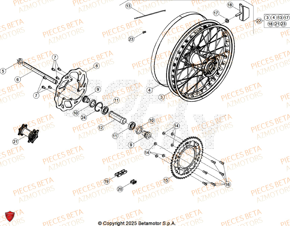 Roue Arriere AZMOTORS Pieces BETA ENDURO XTRAINER 300 2T - (2025) EURO5+