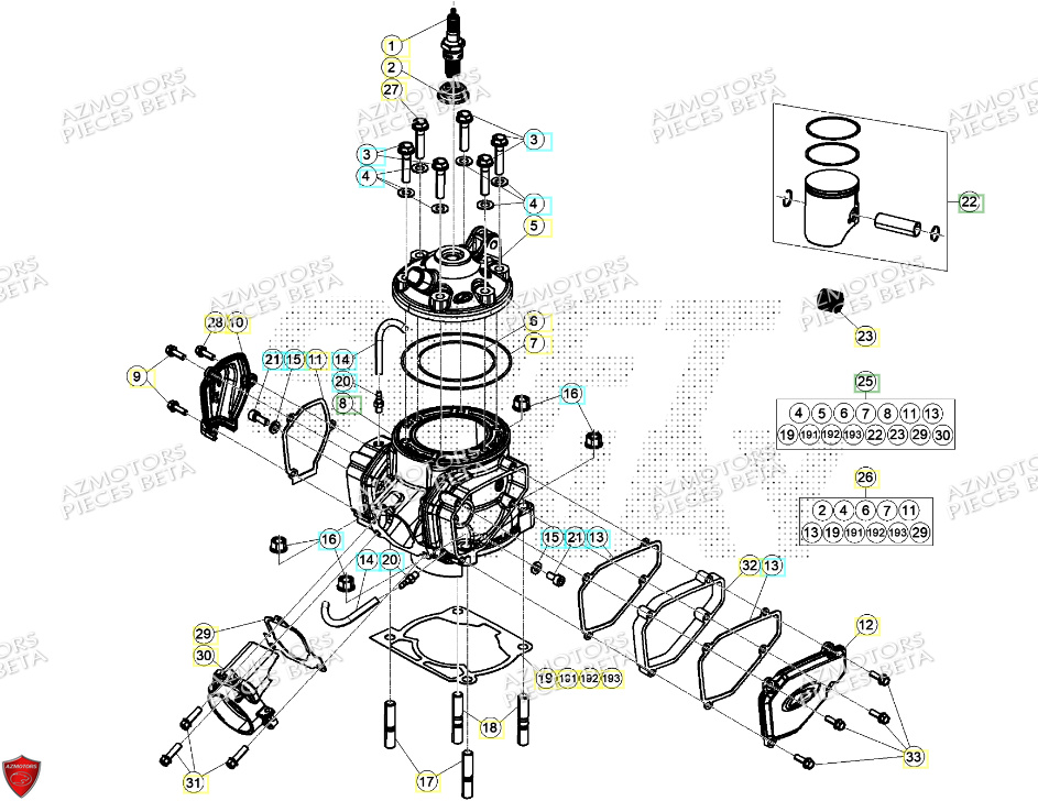 Cylindre Culasse Bougie AZMOTORS Pieces BETA ENDURO XTRAINER 250 2T - (2024)