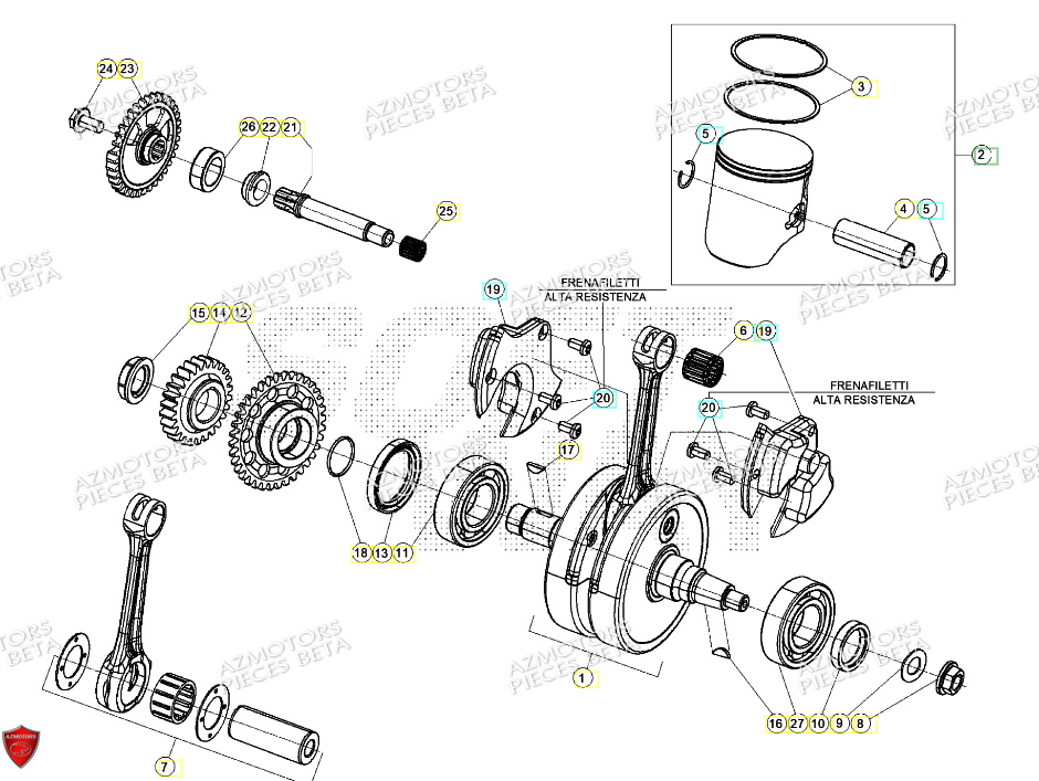 Piston Vilebrequin AZMOTORS Pieces BETA ENDURO XTRAINER 250 2T - (2024)