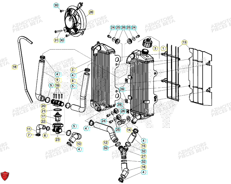 Radiateur AZMOTORS Pieces BETA ENDURO XTRAINER 250 2T - (2024)
