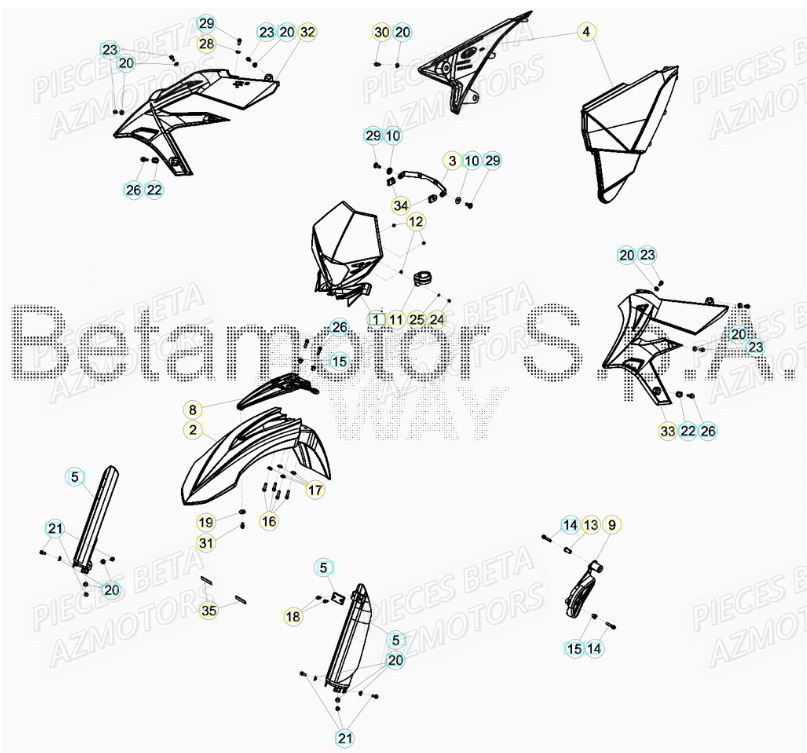 Carenages Avant AZMOTORS PiÃ¨ces BETA RR XTRAINER 250 2T - [2019]