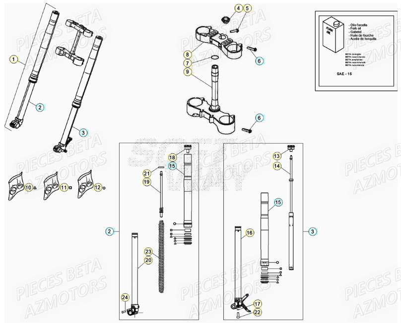 Fourche AZMOTORS Pieces BETA RR XTRAINER 250 2T - (2021)