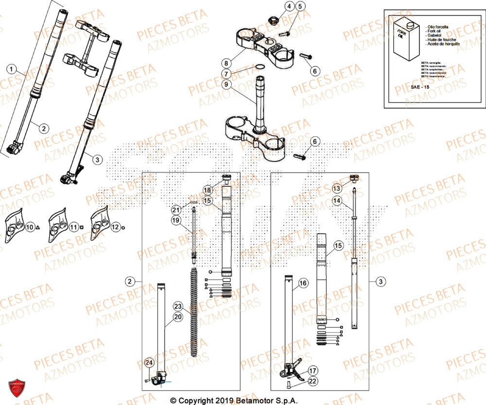 Fourche AZMOTORS Pieces BETA ENDURO XTRAINER 300 2T - (2025)
