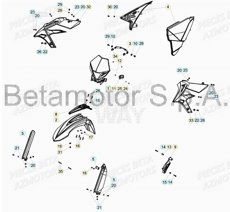Carenages Avant AZMOTORS PiÃ¨ces BETA RR XTRAINER 300 2T - [2019]
