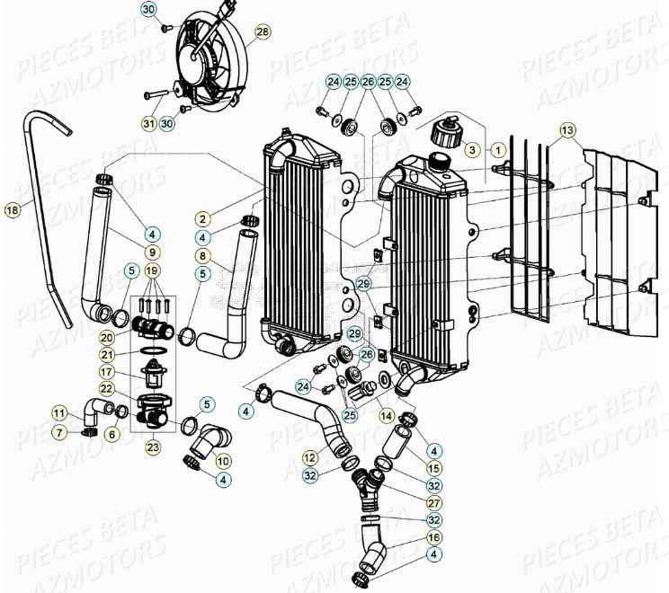 Radiateur AZMOTORS Pieces BETA RR XTRAINER 300 2T - (2020)
