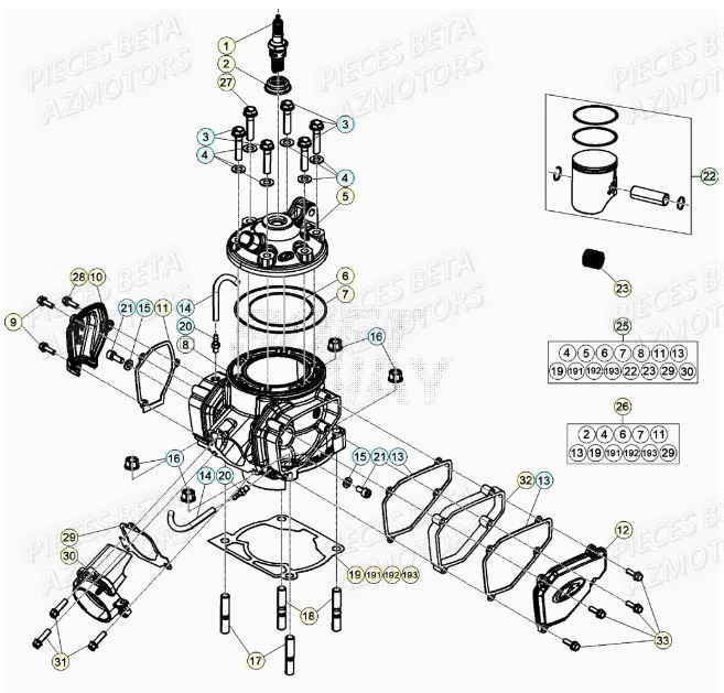 Cylindre AZMOTORS Pieces BETA RR XTRAINER 300 2T - (2021)