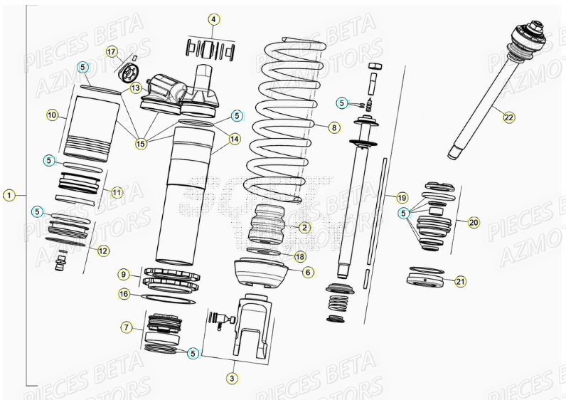 Amortisseur AZMOTORS Pieces BETA RR XTRAINER 300 2T - (2022)